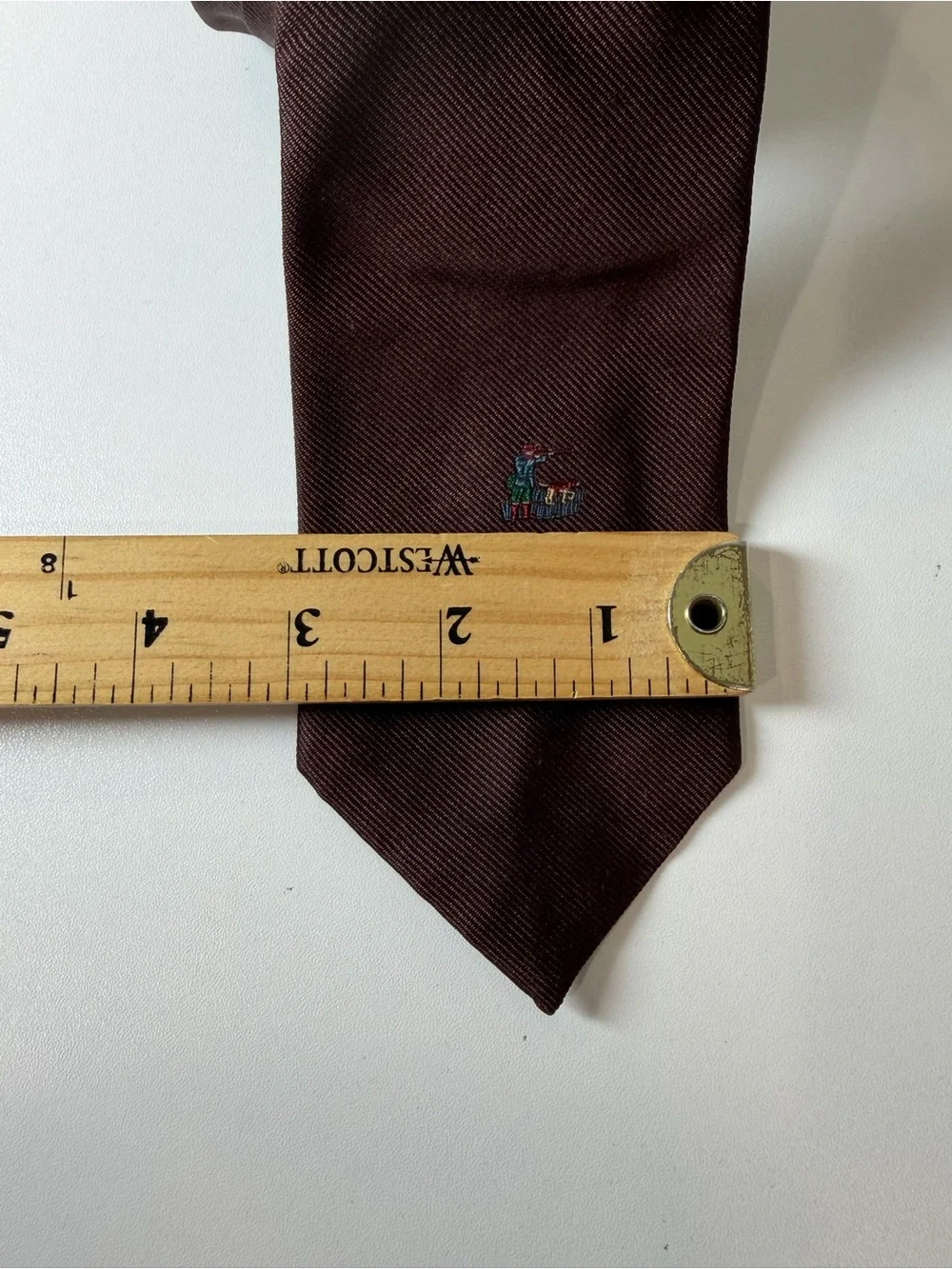 Polo Ralph Lauren Brown Silk Tie Embroidered  Hunting Pheasant Pattern Preppy